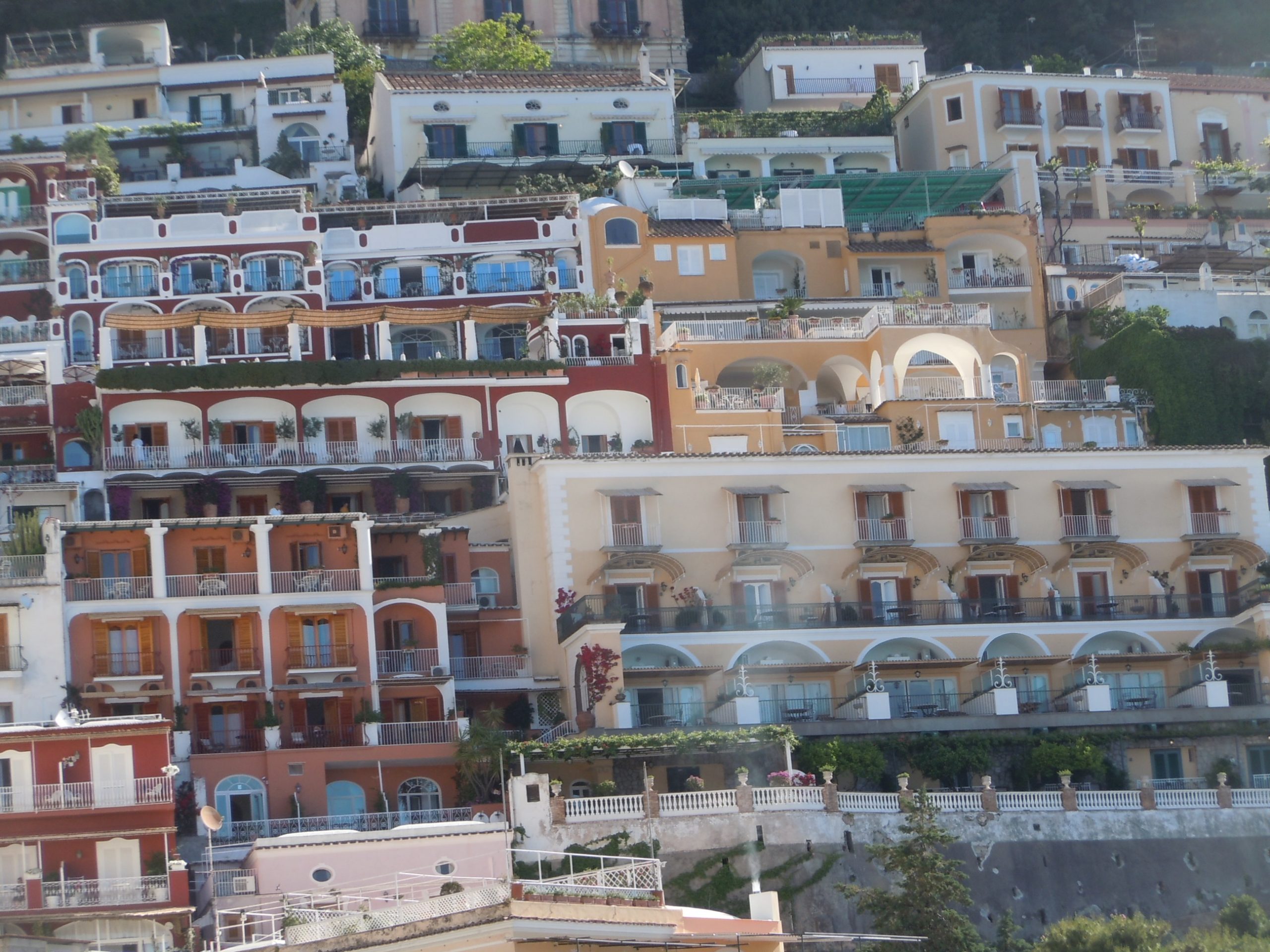 hotels and homes on the cliffs above Positano, Sicily